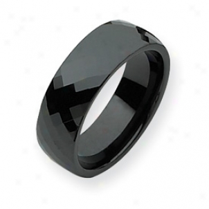 Ceramic Black Faceted 7.5mm Polished Band Ring - Size 11.5