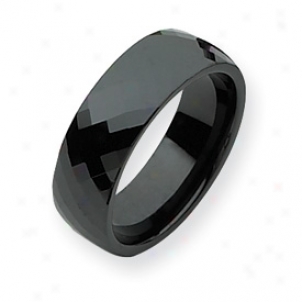Ceramic Black Faceted 7.5mm Polished Band Ring - Size 12.5