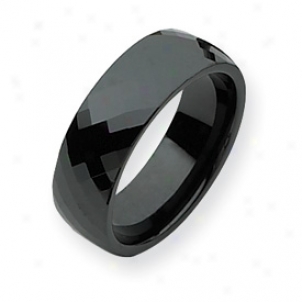 Ceramic Black Faceted 7.5mm Polished Band Ring - Size 7.5