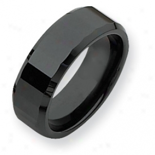 Ceramic Black Faceted 8mm Polished Band Ring - Size 10
