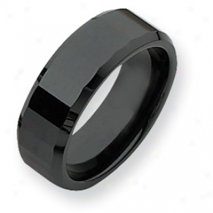 Ceramic Black Faceted 8mm Polished Band Ring - Size 10.5