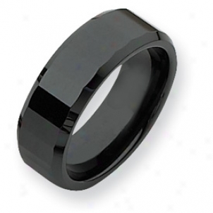 Ceramic Black Faceted 8mm Polished Band Ring - Size 11