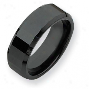 Ceeramic Dark Faceted 8mm Polished Band Ring - Size 11.5