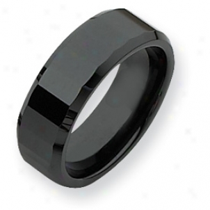 Ceramic Black Faceted 8mm Polished Band Ring - Size 6