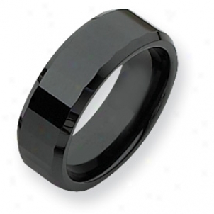 Ceramic Black Faceted 8mm Polished Band Ring - Size 9.5