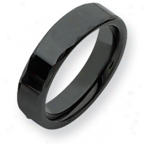 Ceramic Black Faceted Edge 6mm Polished Band Ring - Size 11