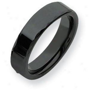 Ceramic Black Faceted Move sideways 6mm Polished Band Ring - Size 12