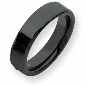 Ceramic Black Faceted Edge 6mm Polished Band Ring - Size 6.5