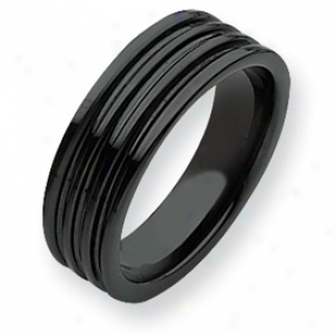 Ceramic Black Grooved 7mm Polished Band Ring - Sizing 7.5