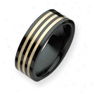 Ceramic Black With 14k Inlay 8mm Polished Band Ring Size 10