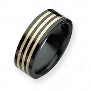 Ceramic Black With 14k Inlay 8mm Polished Band Ring Size 12