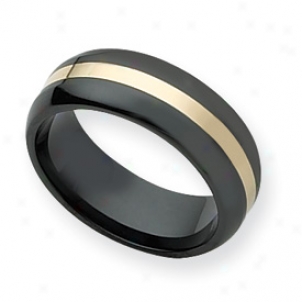 Ceramic Black With 14k Inlay 8mm Polished Cord Ring Size 8.5