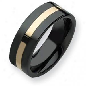 Ceramic Black With 14k Inlay 8mm Polished Band Ring Size 9.5