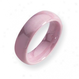 Ceramic Pink 6mm Polished Bajd Ring - Size 7