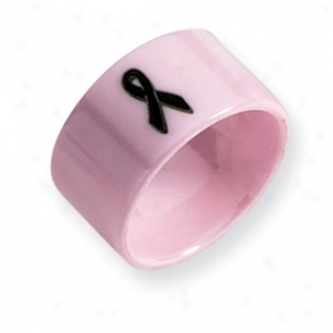 Ceramic Pink Black Accent Ribbon 12mm Polished Band Size 8.5