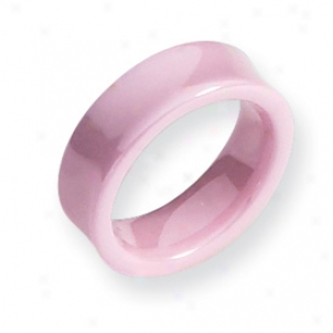 Ceramic Pink Hollow 7mm Polihed Band Ring - Size 8