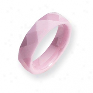 Ceramic Pink Faceted 5.5mm Polished Band Ring - Size 5