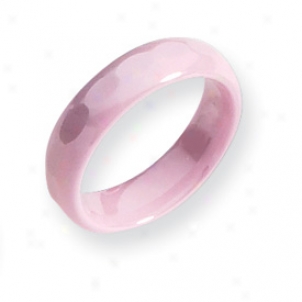 Ceramic Pink Faceted 5.5mm Polished Band Ring - Size 7