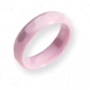 Ceramic Pink Faceted 5.5mm Burnished Band Ring - Size 8