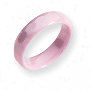 Ceramic Pink Faceted 5.5mm Polished Band Ring - Size 8.5