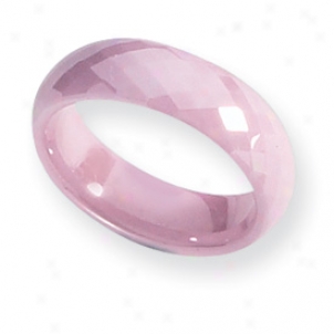 Ceramic Pink Faceted 6mm Polished Band Ring - Bigness 6