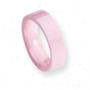 Ceramic Pink Faceted 6mm Polished Band Ring - Size 8