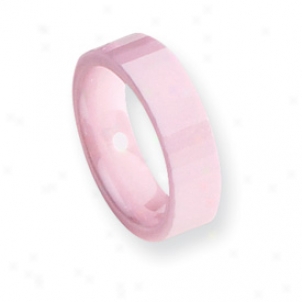 Ceramic Pink Faceted 6mm Polished Band Ring - Size 9