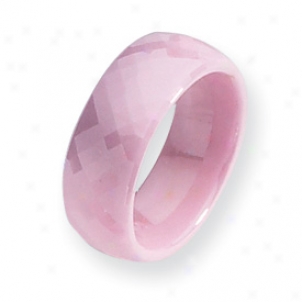 Ceramic Pink Faceted 7.5mm Polished Band Ring - Size 5