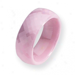 Ceramic Pink Faceted 7.5mm Polished Band Ring - Size 6