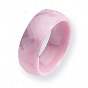 Ceramic Pink Faceted 7.5mm Pokished Band Ring - Size 6.5