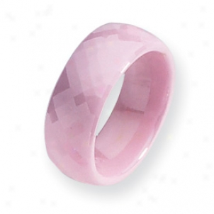 Ceramic Pink Faceted 7.5mm Polished Band Ring - Size 7