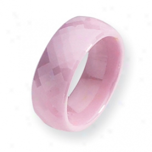 Ceramic Pink Faceted 7.5mm Polished Band Ring - Size 8.5