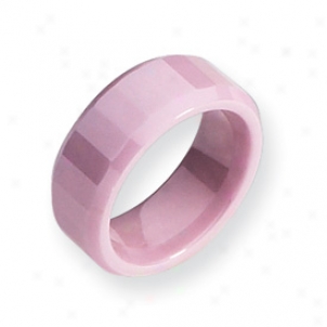 Ceramic Pink Faceted 8mm Polished Band Ring - Size 5