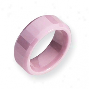 Ceramic Pink Faceted 8mm Polished Band Ring - Sze 5.5