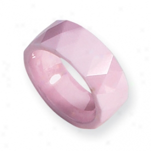 Ceramic Pink Faceted 8mm Polished Band Ring - Size 6