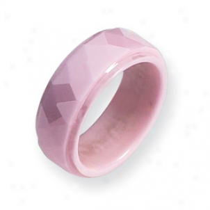 Ceramic Pink Faceted 8mm Polished Band Ring - Size 7