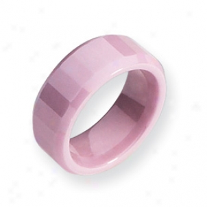 Ceramic Pink Faceted 8mm Polished Band Ring - Size 7.5