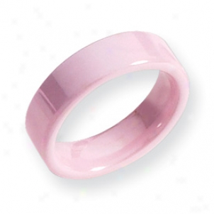 Ceramic Pink Flat 6mm Polished Band Ring - Size 8