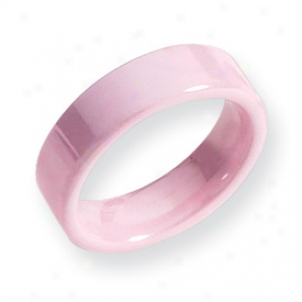 Ceramic Pink Flat 6mm Polished Band Ring - Size 9
