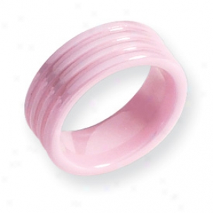 Ceramic Pink Grooved 8mm Polished Band Ring - Size 5