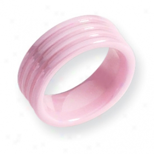 Ceramic Pink Grooved 8mm Polished Band Ring - Size 9