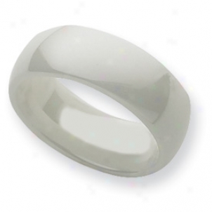 Ceramic White 8mm Polished Band Ring - Size 7.5