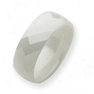 Ceramic White Faceted 8mm Polished Band Ring - Size 6