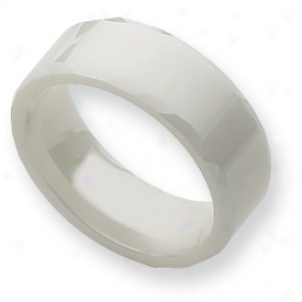 Ceramic White Faceted Edge 8mm Polished Band Ring - Size 5.5