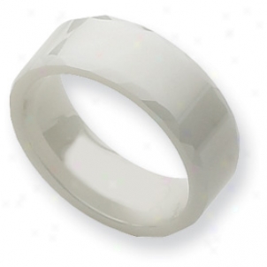 Ceramic White Faceted Edge 8mm Polished Band Ring - Size 6.5