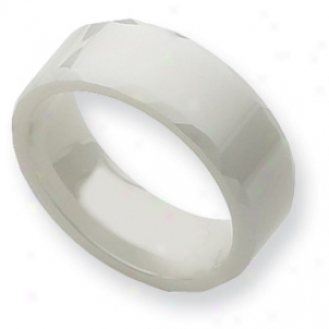 Ceramic White Faceted Edge 8mm Polished Band Ring - Size 7.5