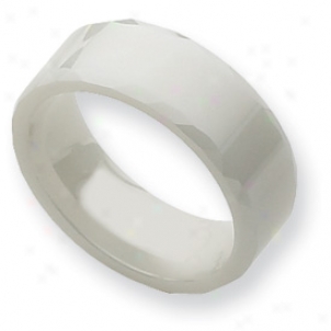 Ceramic White Faceted Edge 8mm Polished Band Ring - Size 8.5