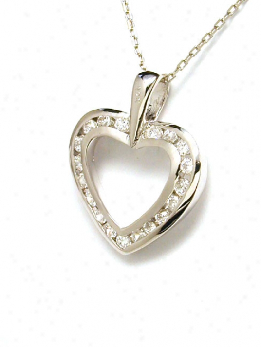 Channel-set Cubic Zirconia Cz Open Heart Pendant