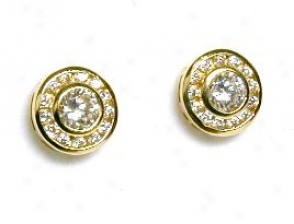 Cubic Zirconia Cz Bezel Round Earrings