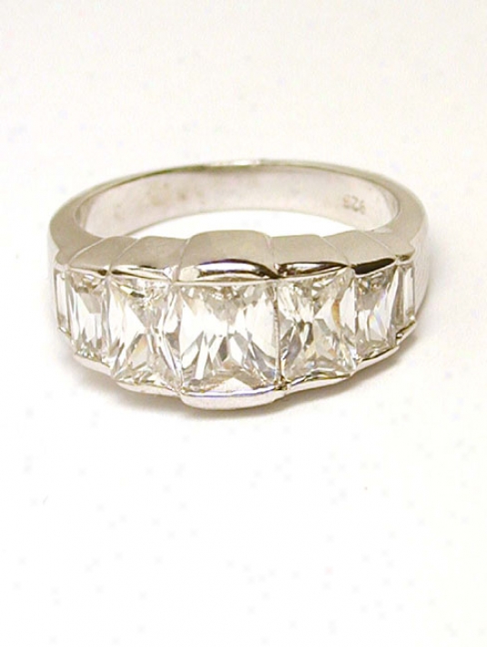 Cubic Zirconia Cz Emerald Cut Bezel Ring - Size 9.0